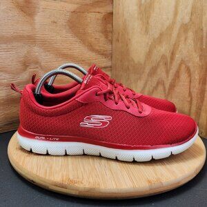 Skechers Flex Appeal Womens Red Knit Shoes Sneakers Size 11